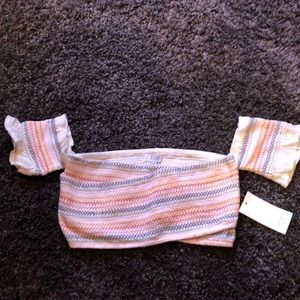 TOBI Crop Top with Off the Shoulder Sleeves